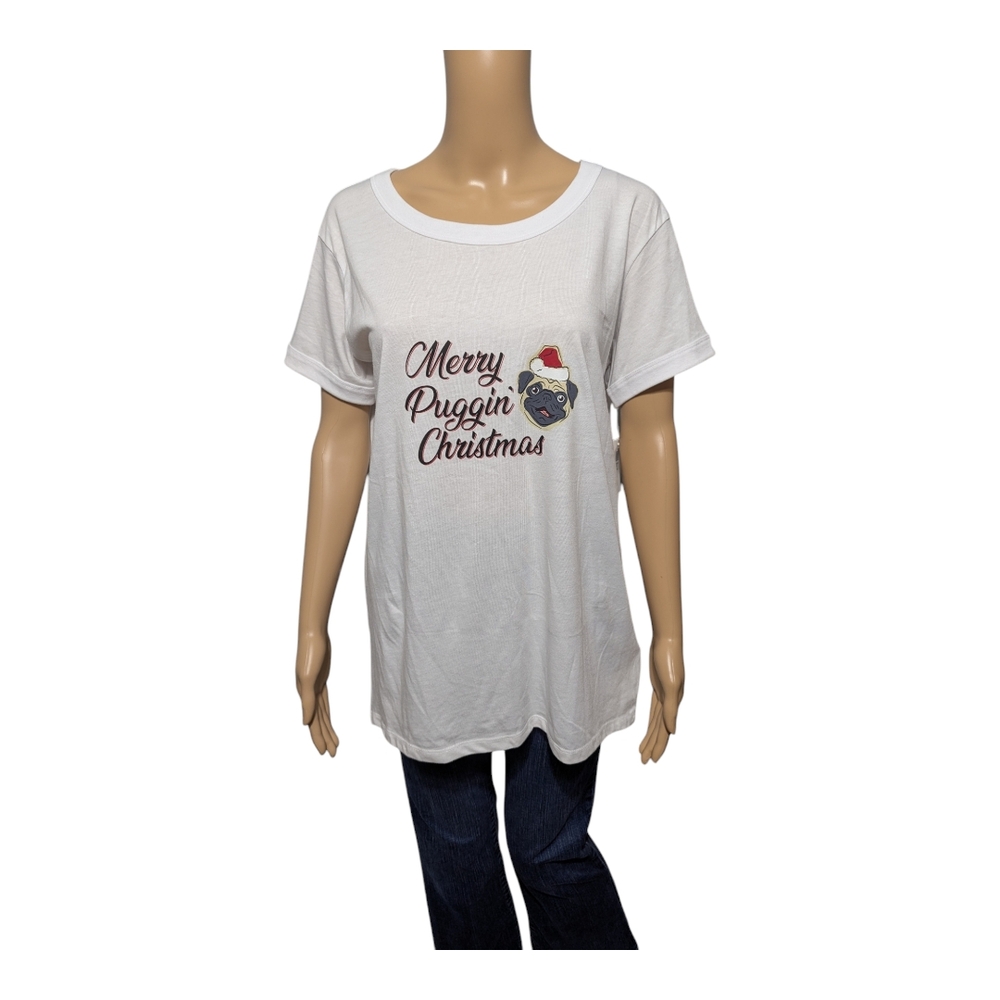 LuLaRoe Merry Pugging Christmas Liv T-Shirt M
